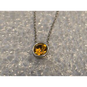 Lia Sophia Silver-Tone Necklace With Yellow Gemstone Pendant
